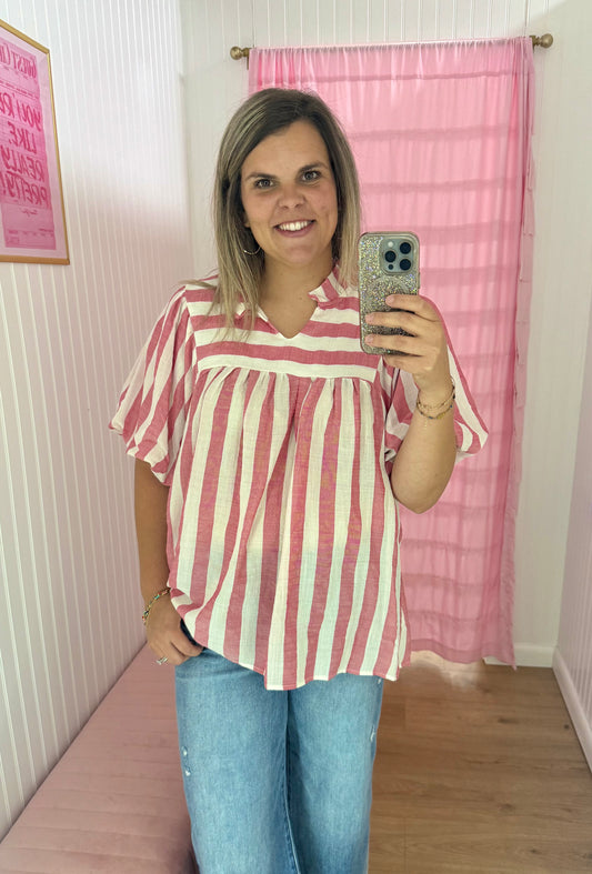 Plus red stripe blouse