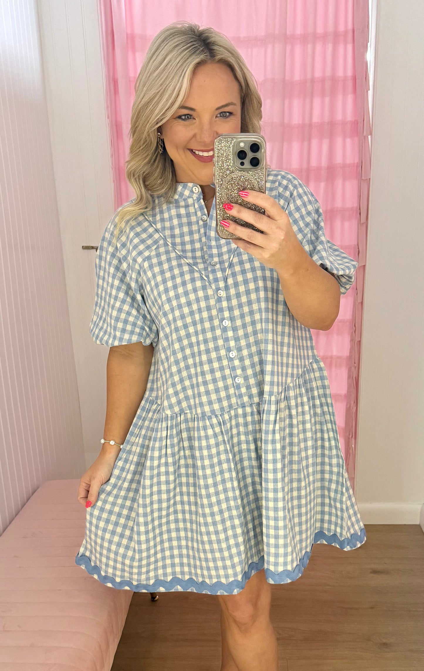 Sky checkered mini dress