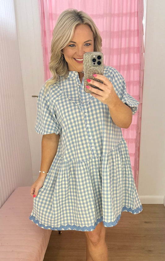 Sky checkered mini dress