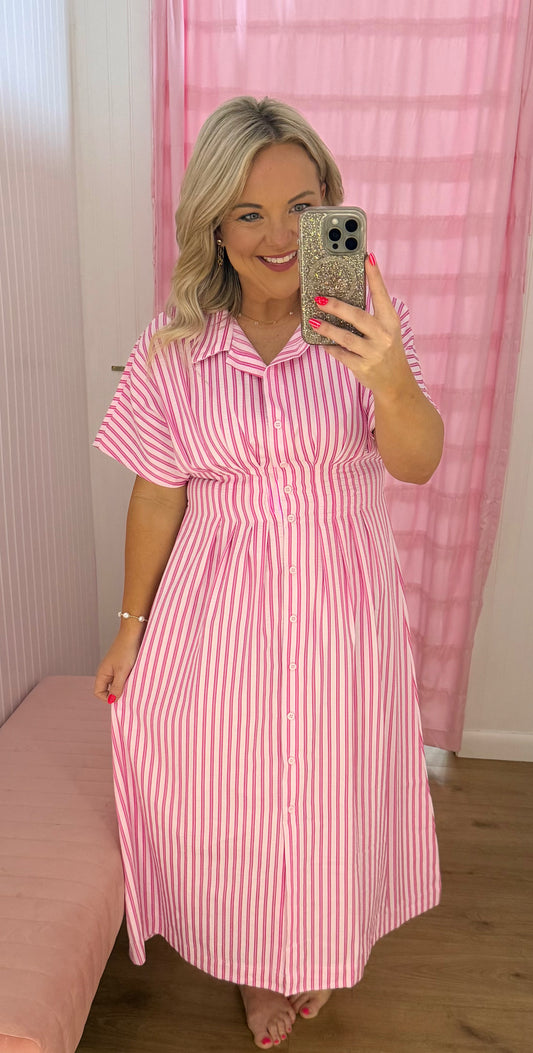Pink stripe midi dress