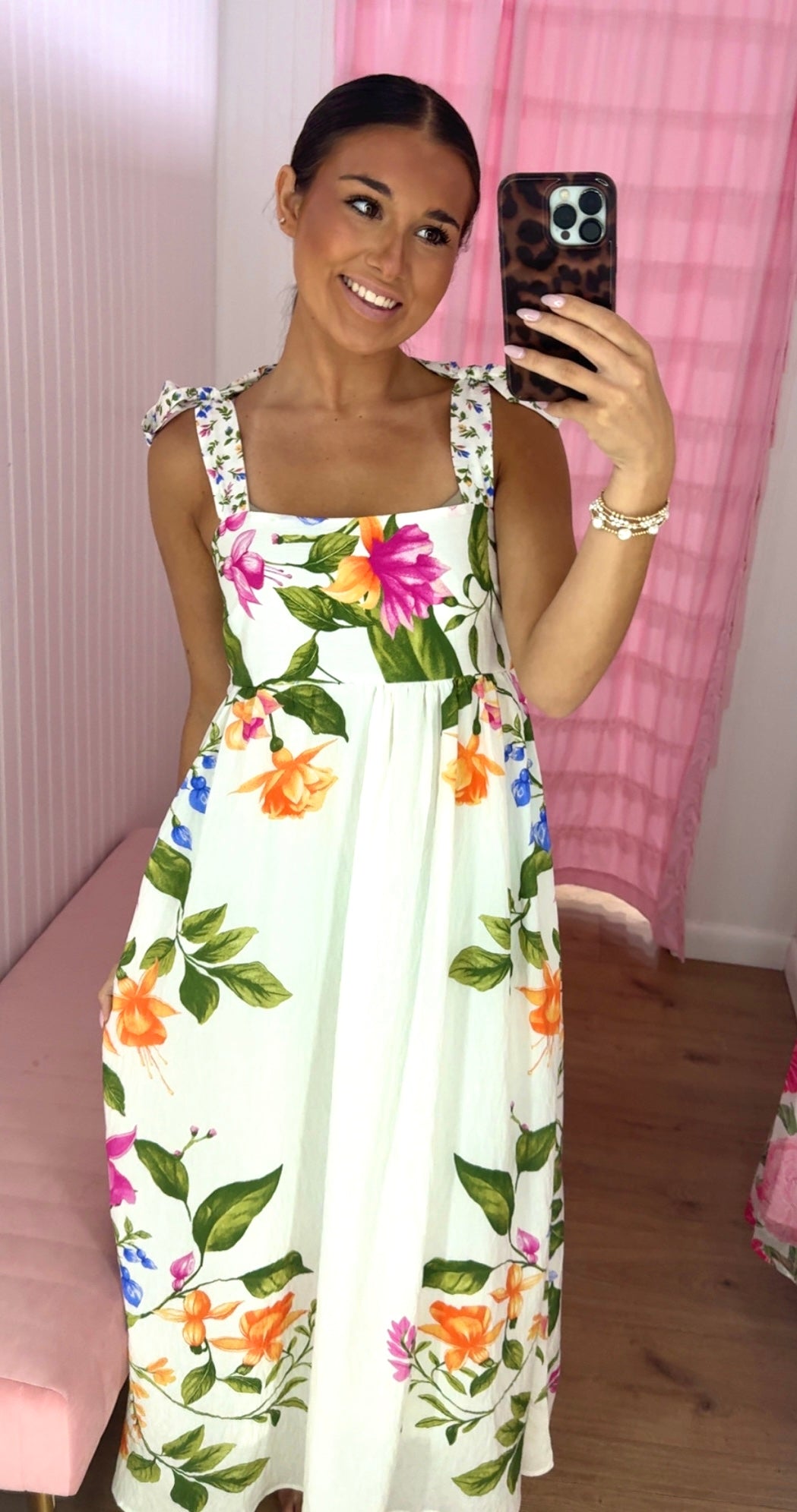 Floral tie strap midi dress