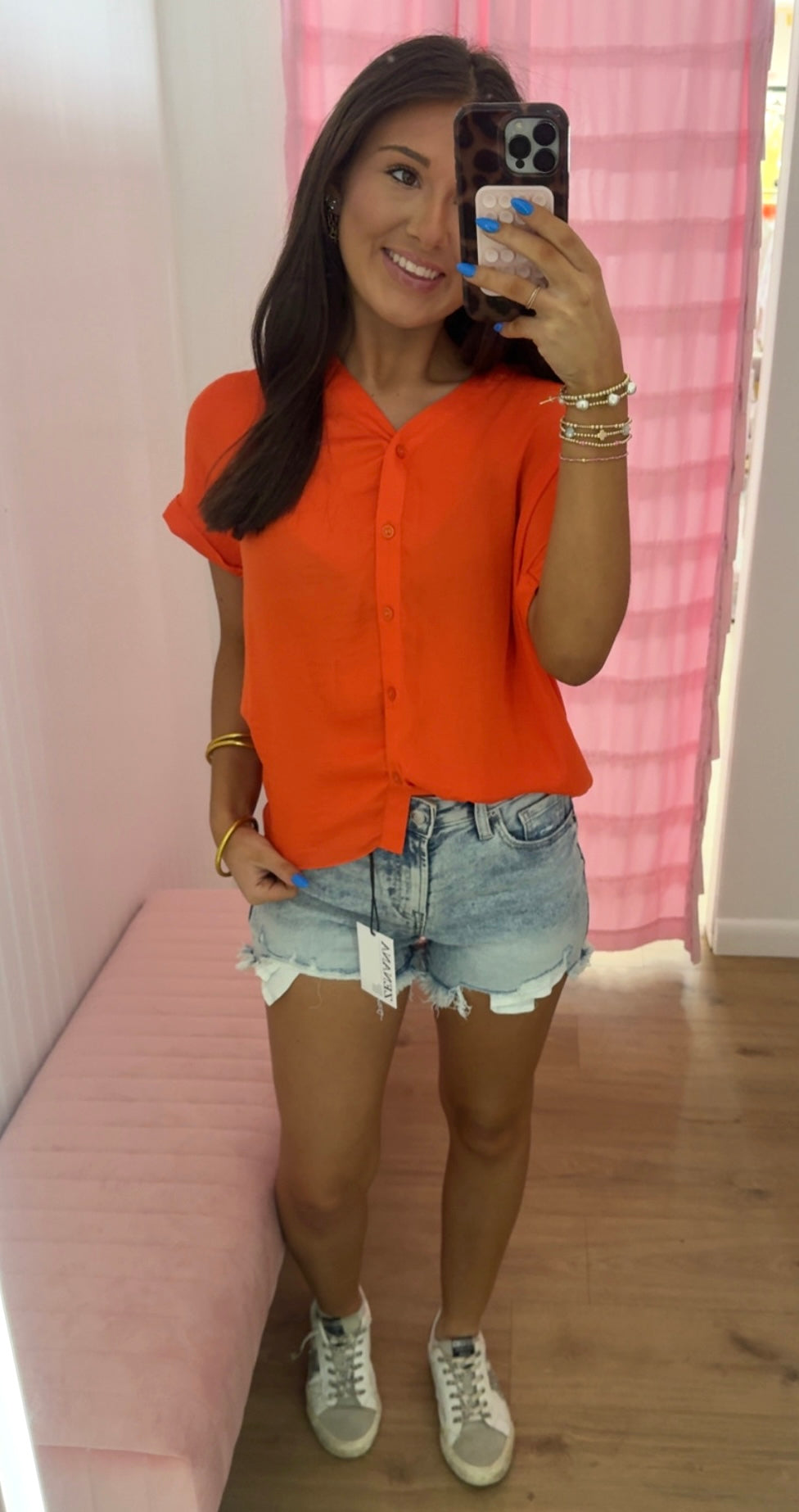 Orange short sleeve blouse
