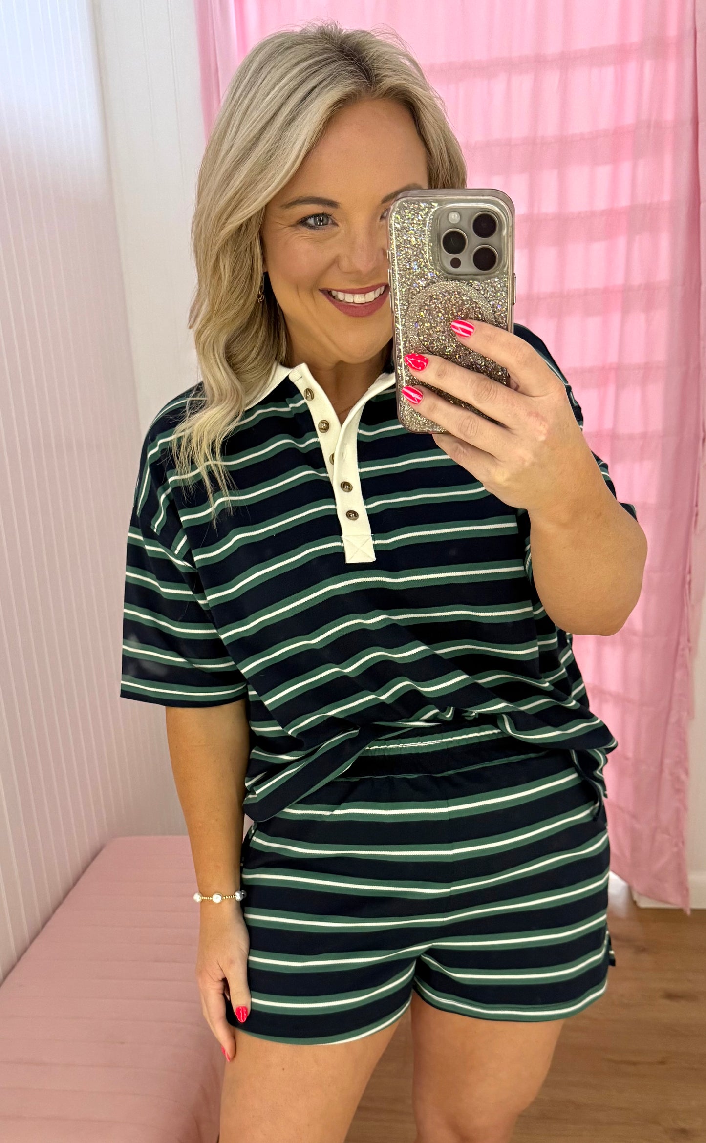 Striped navy polo short set