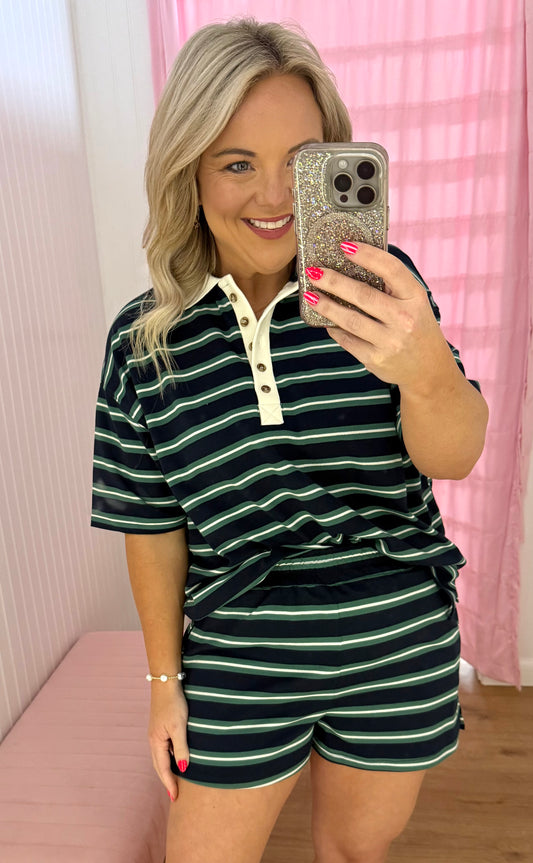Striped navy polo short set