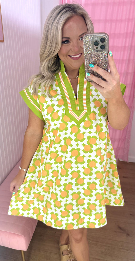 Lime flower short dress