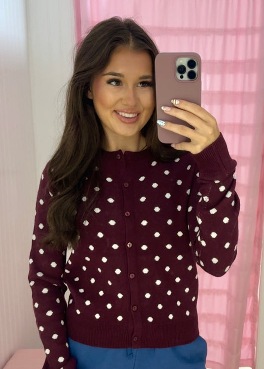 Polka dot maroon cardigan