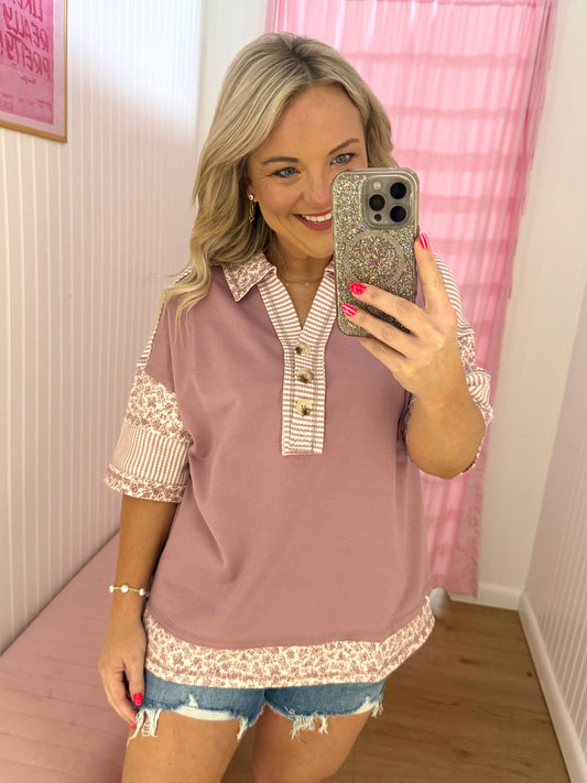 Floral collared knit top