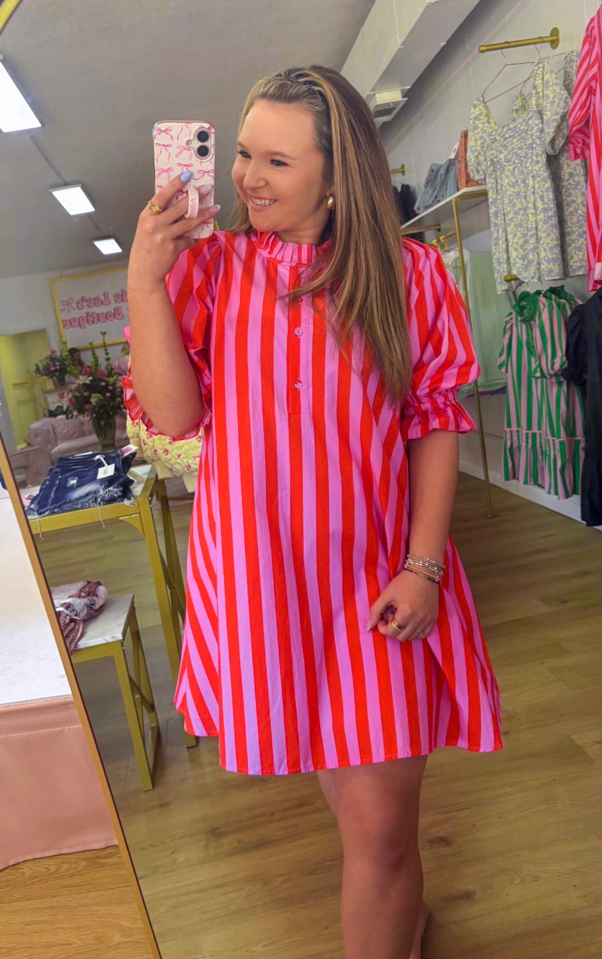 Pink and red stripe dress