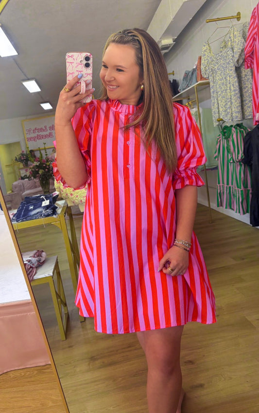 Pink and red stripe dress