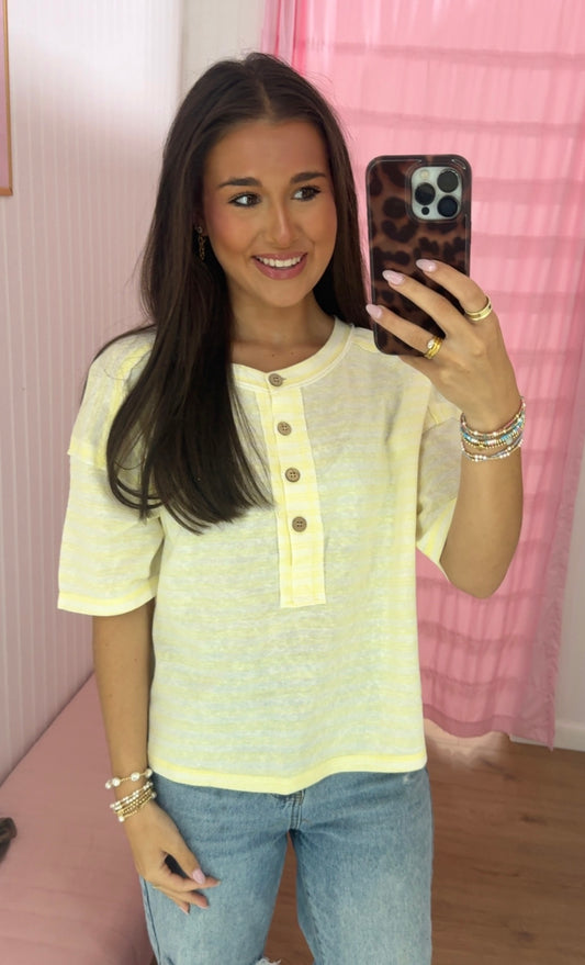 Yellow stripe boxy knit top