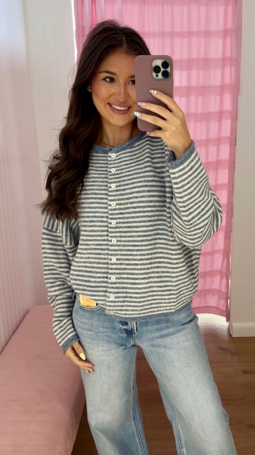 Dusty blue striped cardigan