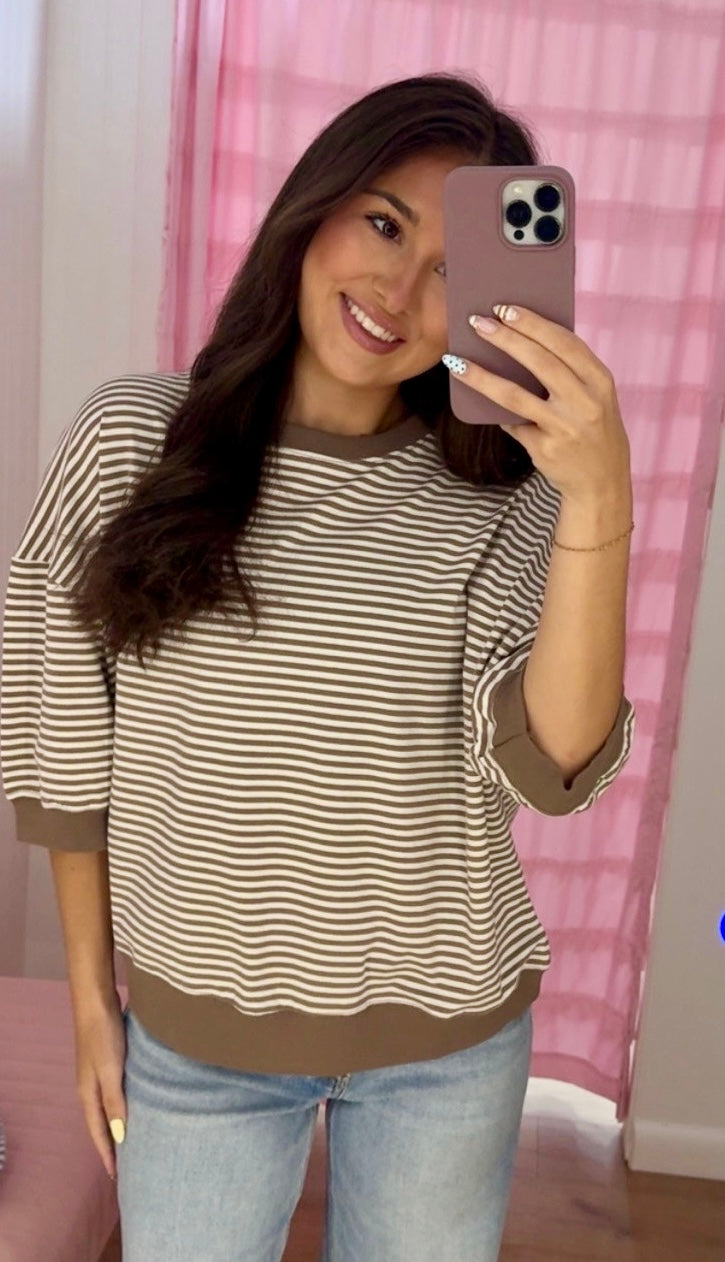 Cream/mocha striped top