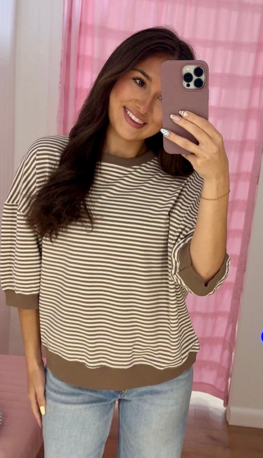 Cream/mocha striped top